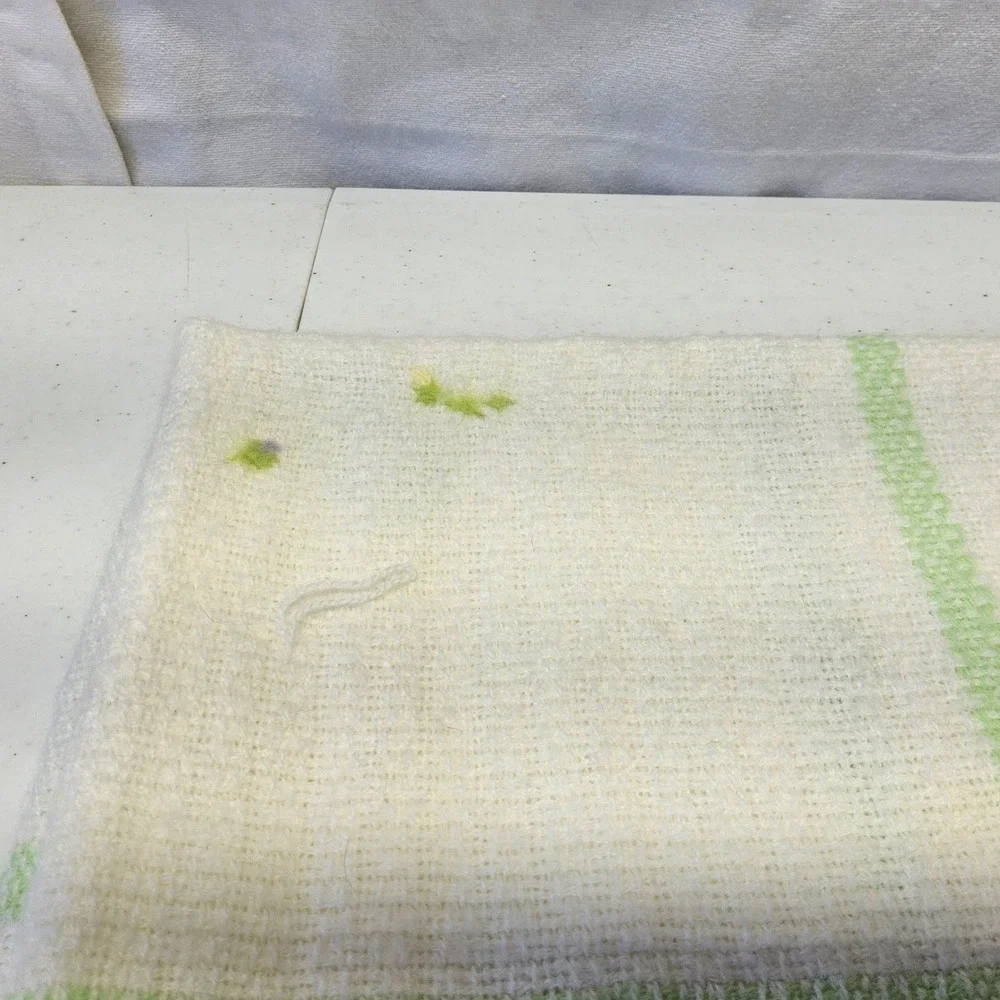 The Three Weavers Handwoven Baby Blanket Kids Green White Butterfly Plaid Fringe